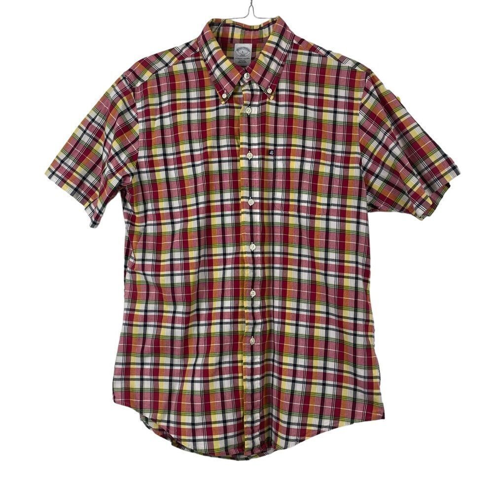 Men's Brooks Brothers Plaid Slim Fit Short‎ Sleeve Button Down Large